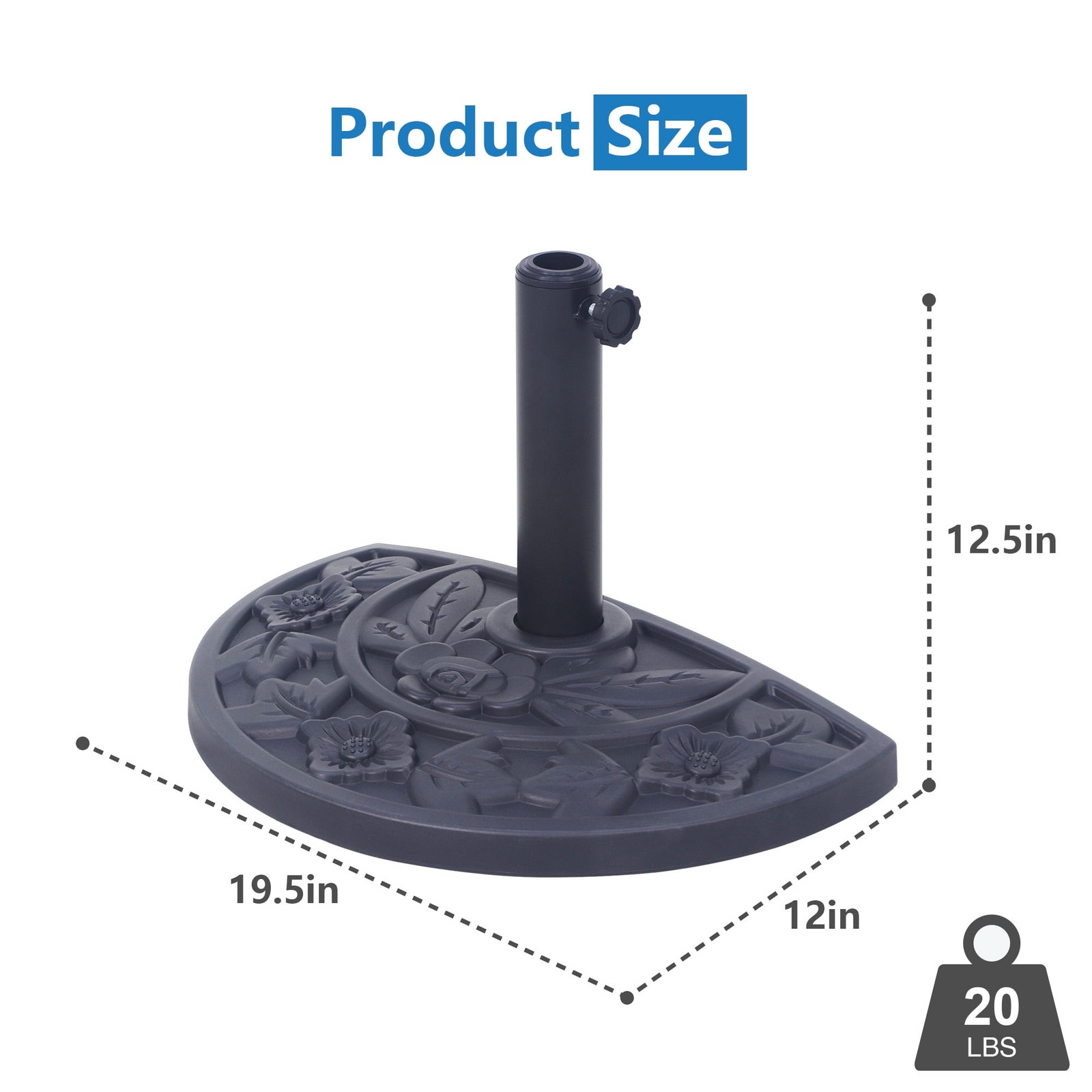 20 lbs Black Half Round Rose Pattern Outdoor Patio Umbrella Base umbrella Stand gallery