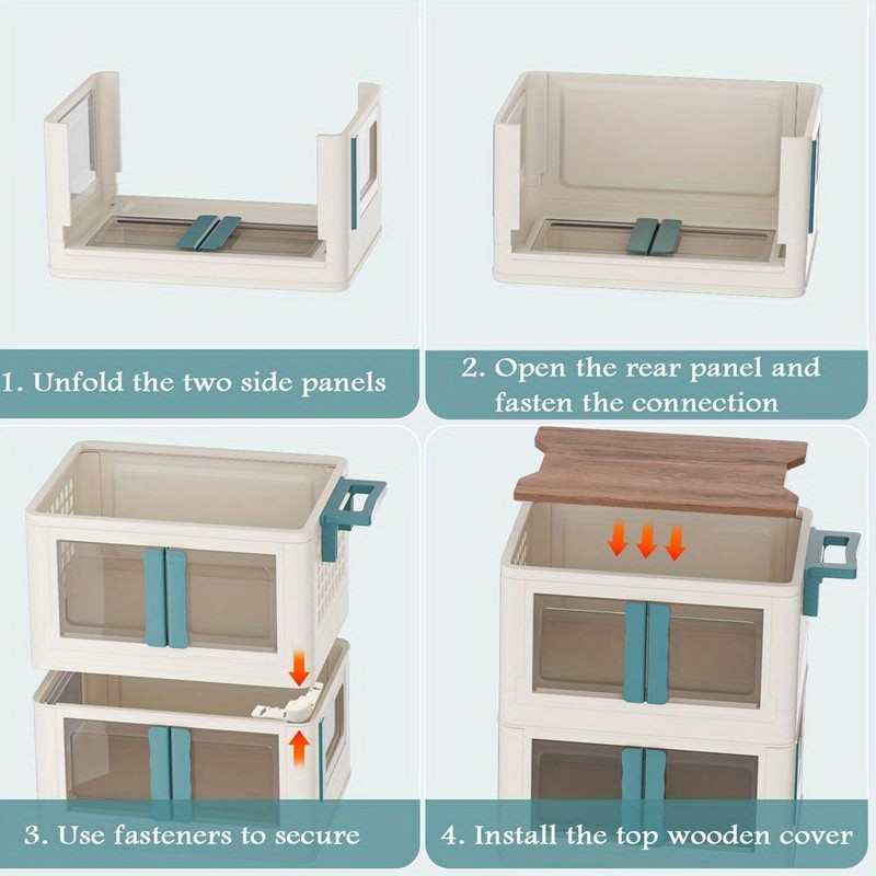 Stackable Storage Bins with Lids - Folding Storage Box with Doors and Wheel gallery