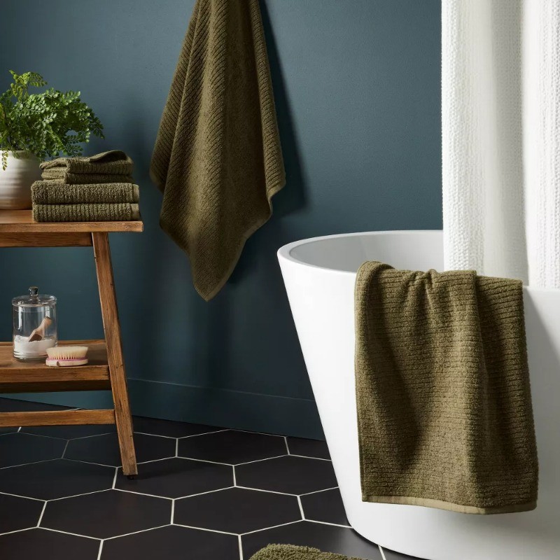 4pk Quick Dry Ribbed Hand/Wash Towel Set Green gallery