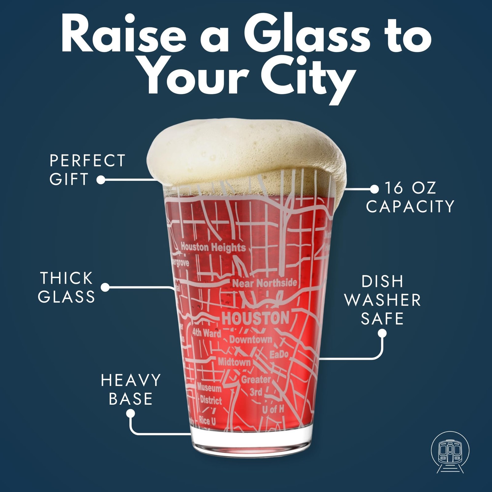 Greenline Goods – Houston, TX Map Pint Beer Glasses (Set of 2), 16 oz R gallery