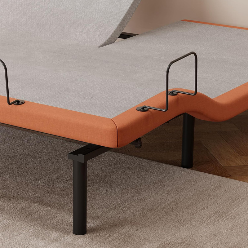 Split Top King Adjustable Bed Frame & 14" Gel Memory Foam Mattress, Orange gallery