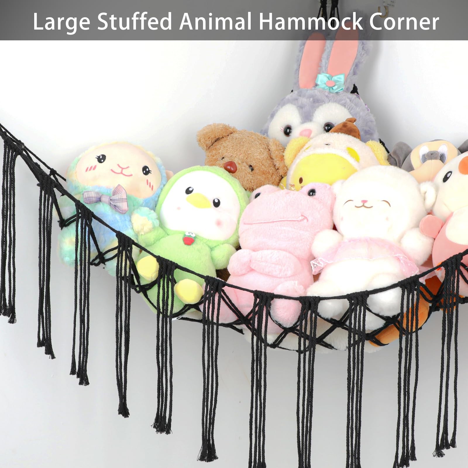 Stuffed Animal Hammock Corner, Hand-knitted Large Plushie Net Large, Black gallery