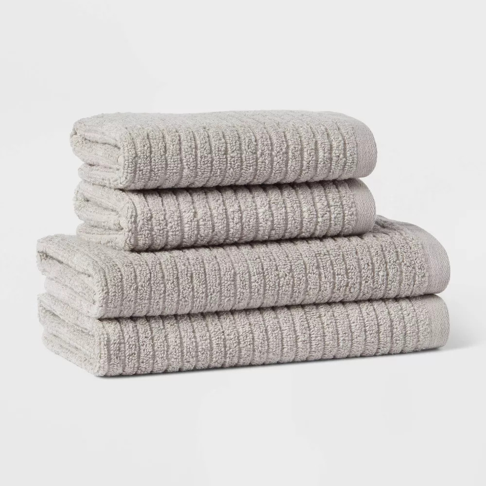 4pk Quick Dry Ribbed Hand/Wash Towel Set Gray gallery