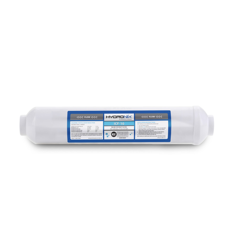 RO Post Polishing Fridge Ice Inline Coconut GAC Water Filter, 2000 Gal, 1/4" NPT