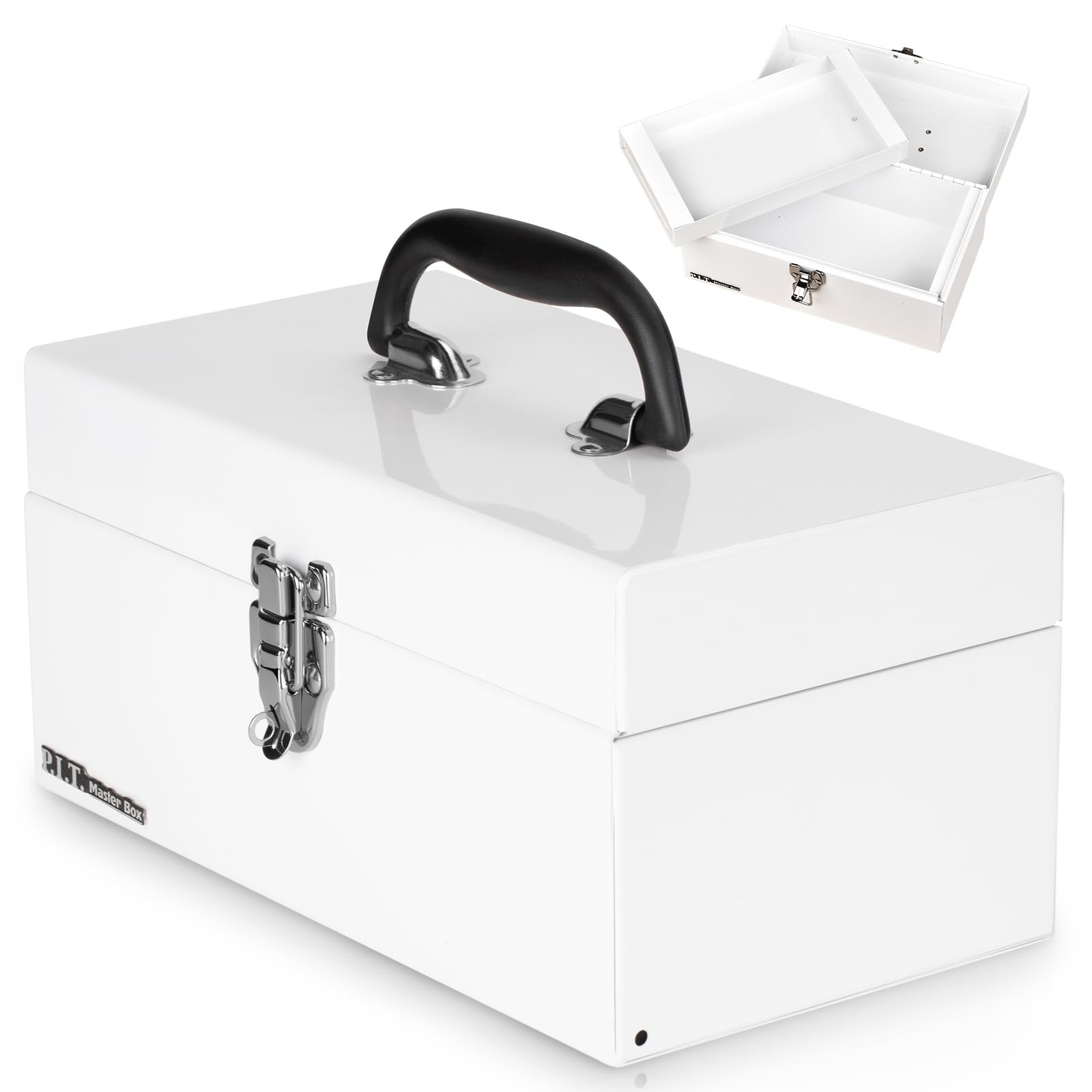 12 Inch Tool Box Portable Small Steel Metal Latch Closure Household White gallery
