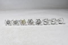 SET 8 GLASS DRAWER PULL KNOBS HARDWARE SILVER TONE BACKING with SCREWS #09211