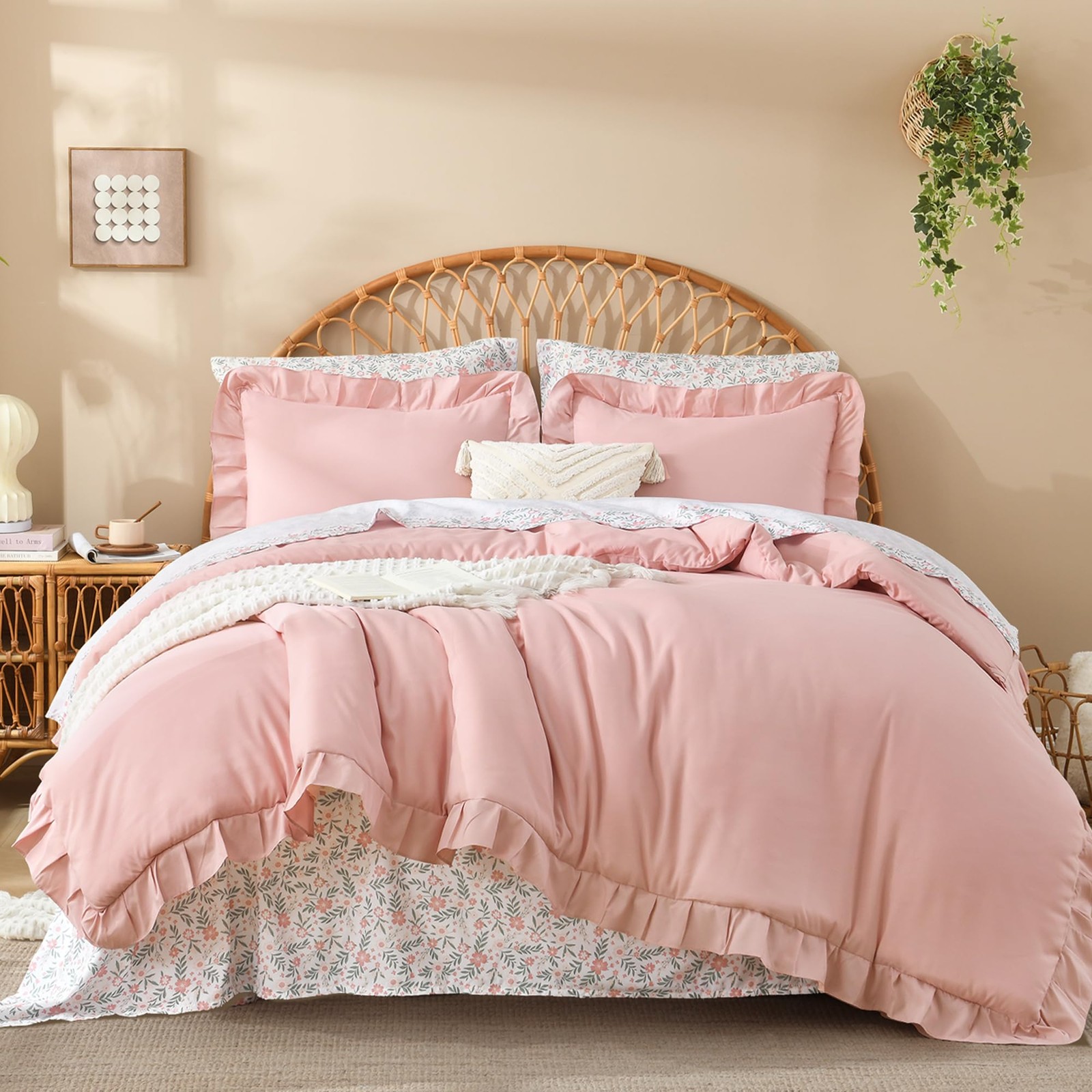 Full Size Comforter Sets - 7 Pieces Ruffle Full(79*90in), Blush gallery
