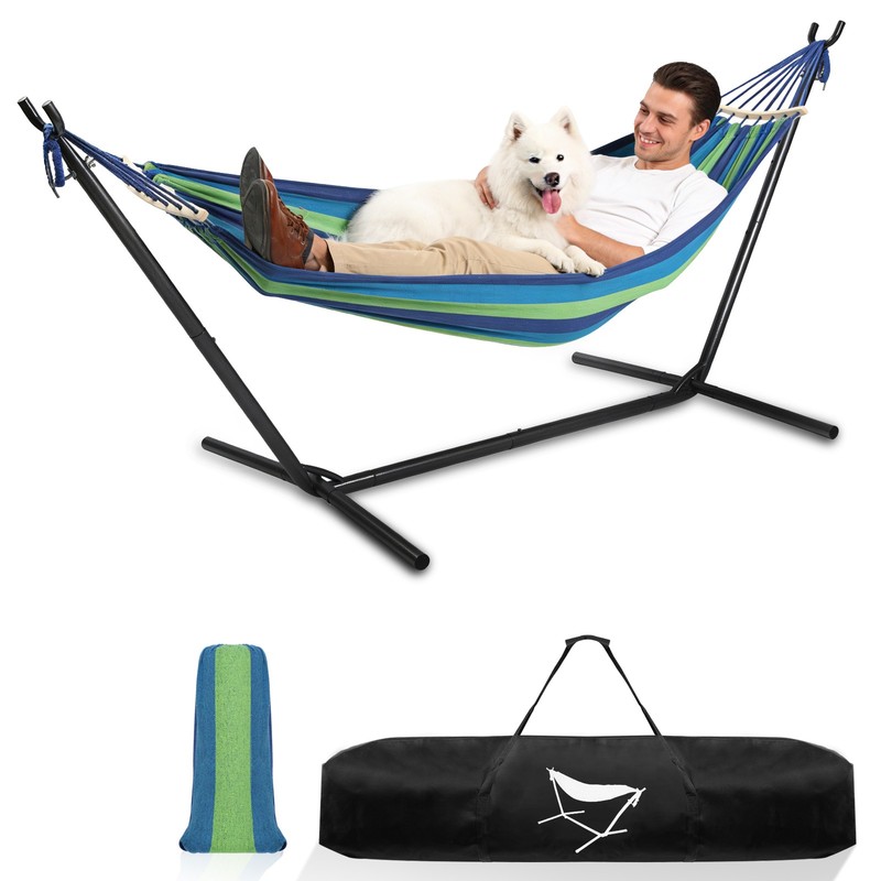 9 Ft Double Hammock With Space Saving Steel Stand Outdoor Portable Carrying Case gallery