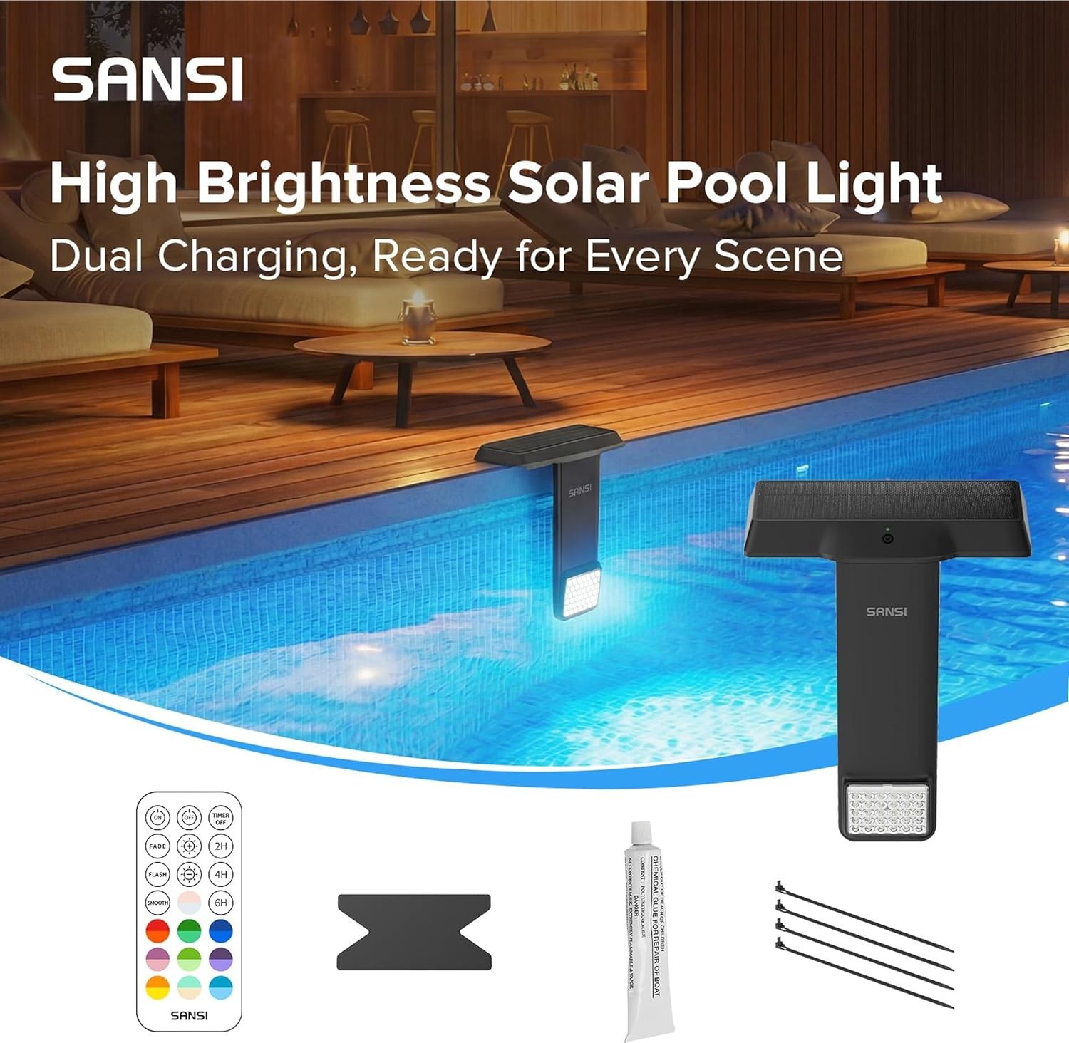 Solar & USB Pool Lights Inground & Above Ground Pool IP68 Waterproof with Remote gallery