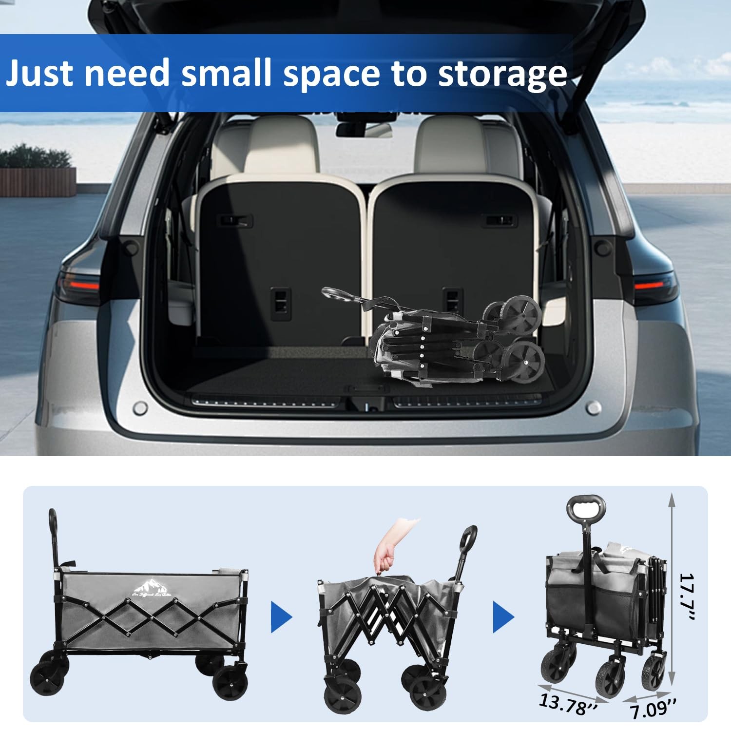 Collapsible Wagon Folding Utility Cart, Beach Wagon 352LBS Heavy-Duty with Ad... gallery