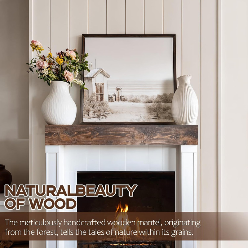 Rustic Dark Walnut Floating Fireplace Mantel Shelf - 48x8x5 Wall-Mounted Decor gallery