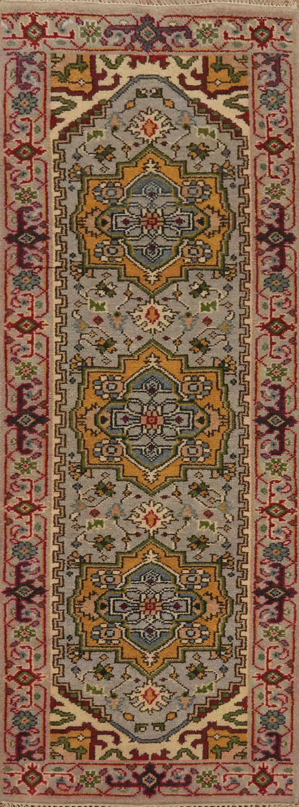 Geometric Traditional 8 ft Runner Rug Wool Grey Hand-knotted Hallway Carpet 3x8 gallery