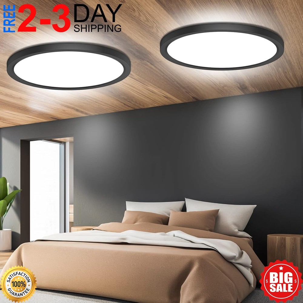 2 Pack 12 inch LED Flush Mount Ceiling Light Fixture, Day White 6000K Thin Round