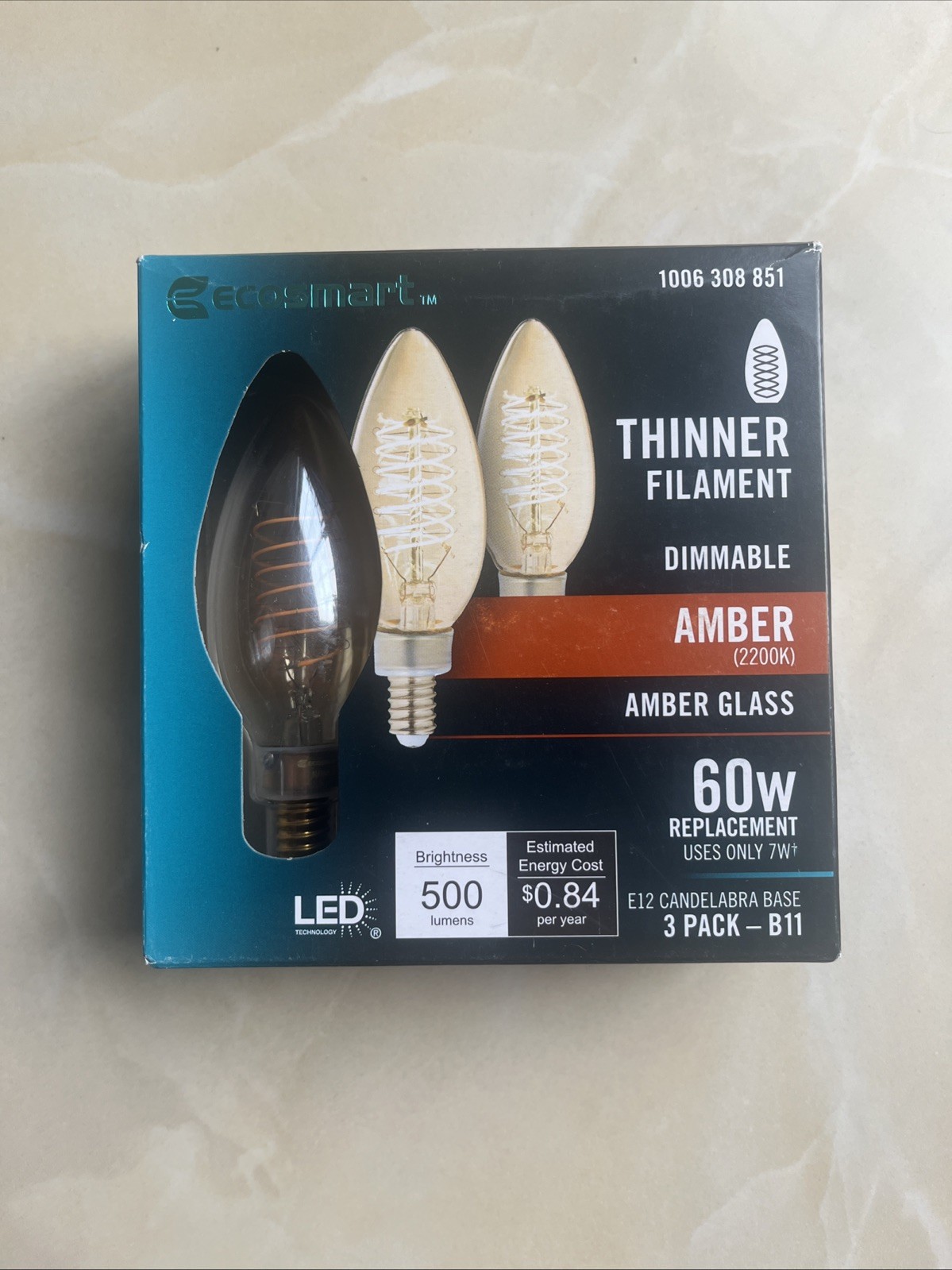 EcoSmart 60W Dimmable Candelabra Filament LED Edison Light Bulb Amber (Lot of 4) gallery