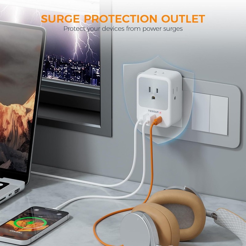 Surge Protector Wall Outlet Extender with 4AC/3 USB Plug Charger for Home Office gallery