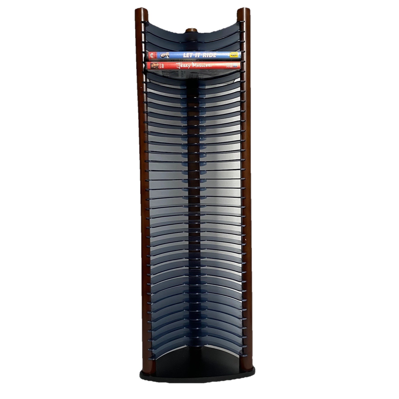 Vtg Atlantic DVD Storage Tower Rack Holds 35 DVD’s Red Wood Pillars w/ Blu Slots gallery