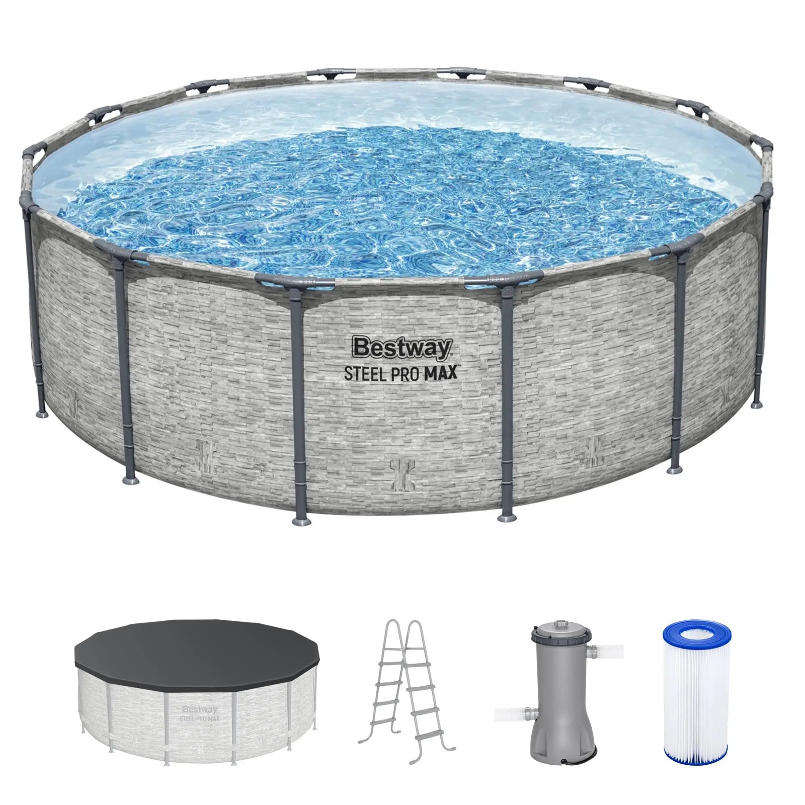 Steel Pro Maxabove Ground Pool, round Metal Frame Outdoor Swimming Pool Set with gallery