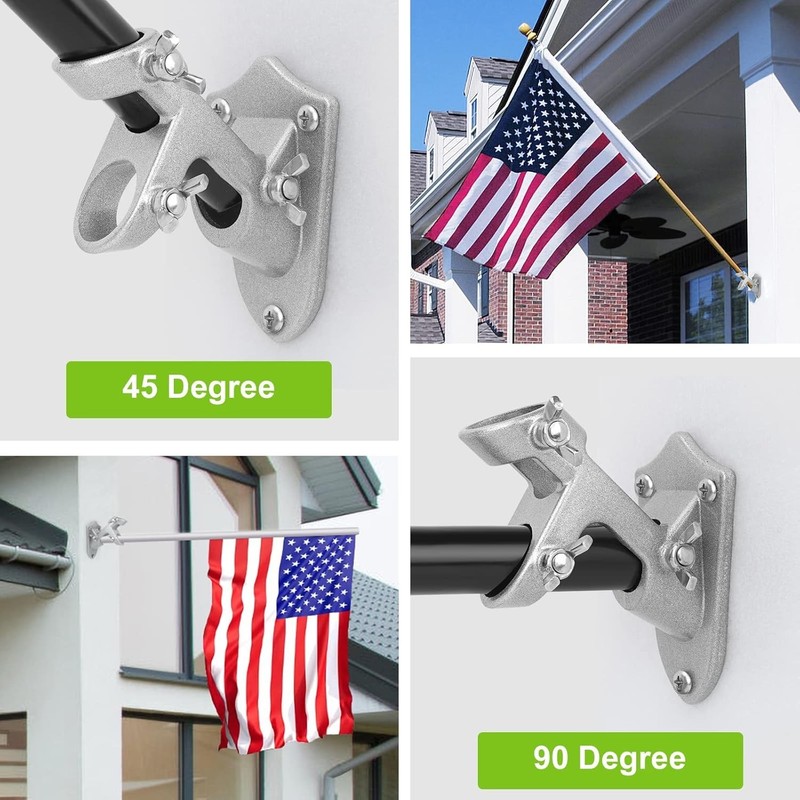 Flag Pole Holder, Outside House Bracket, Heavy Duty Metal Silver gallery