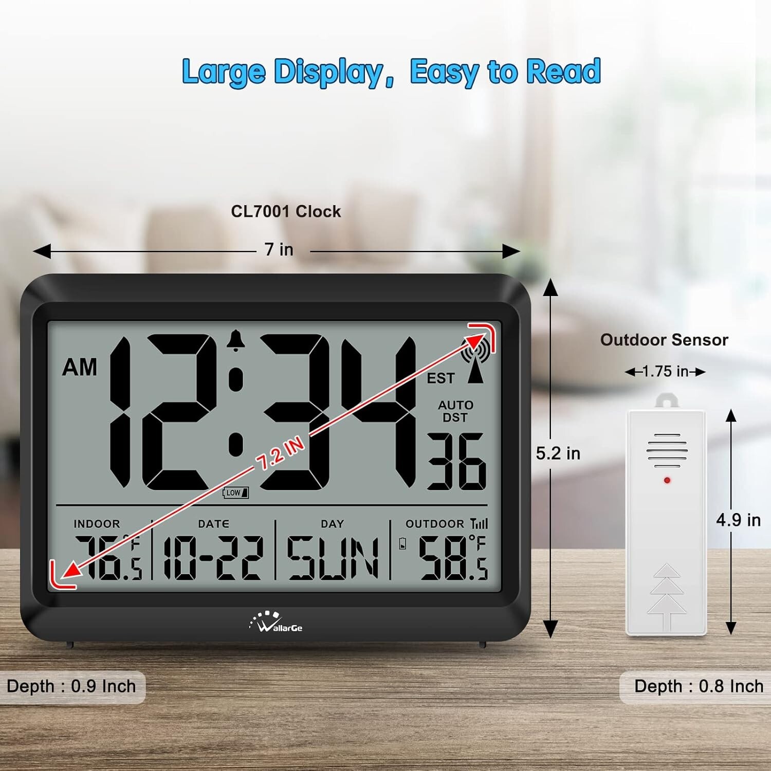 Atomic Clock with Indoor Outdoor Temperature, Self-Setting Digital Wall Clock gallery