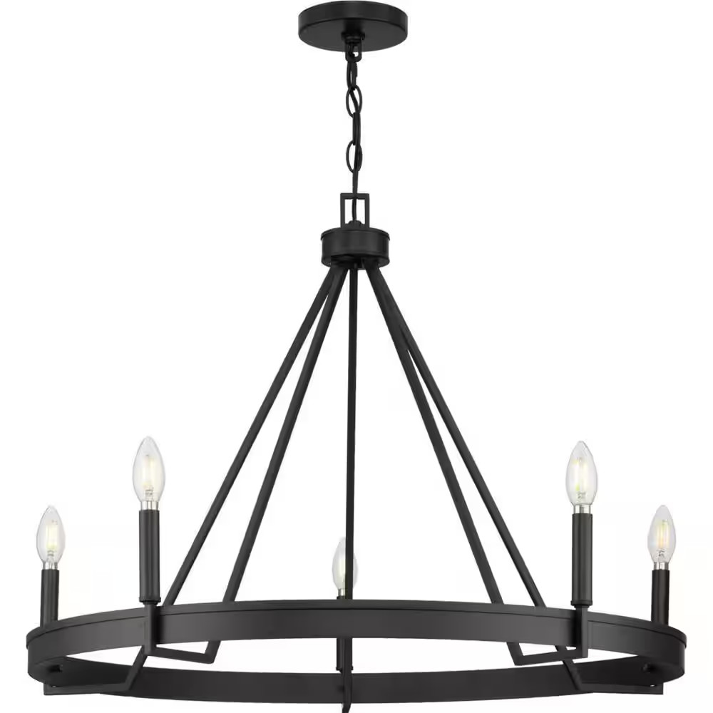 Aleswith Collection 32 in. 5-Light Matte Black Rustic Modern Chandelier for gallery