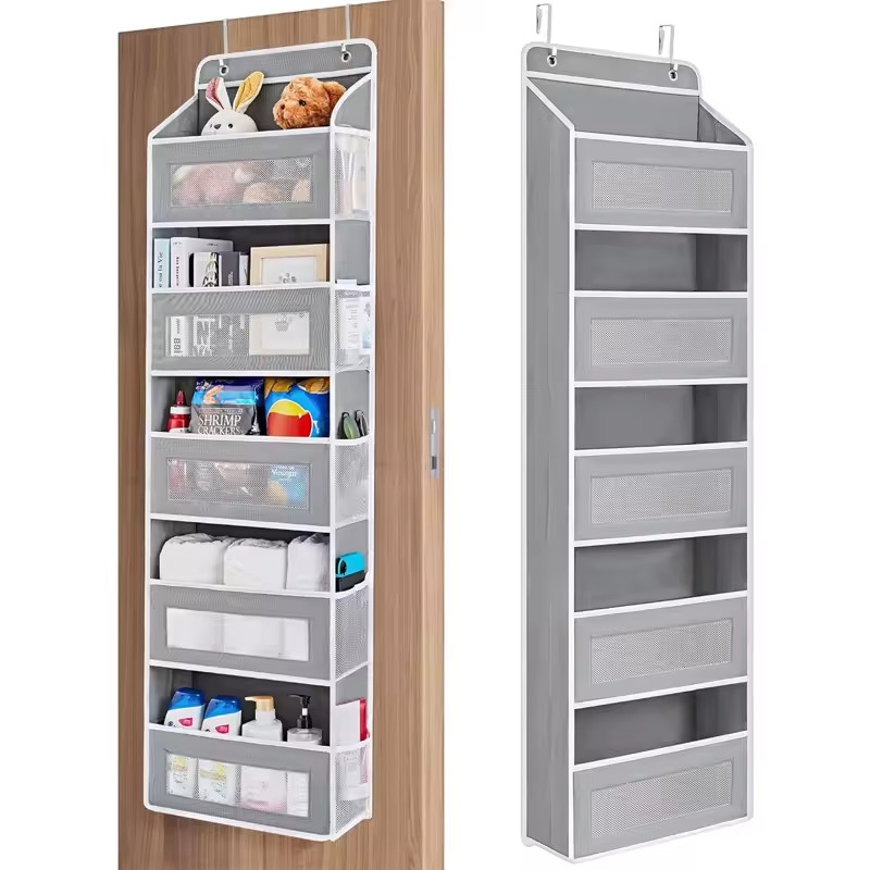 5 Shelf Hanging Storage Organizer Over Door Bedroom Bathroom Pockets - Gray gallery