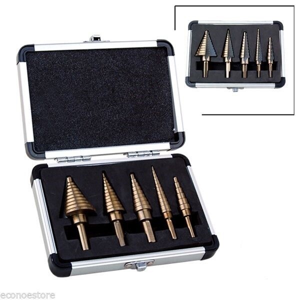 5pcs SAE Step Drill Bit Set HSS Cobalt Multiple Hole 50 Size (TRI-FLAT Shank) gallery