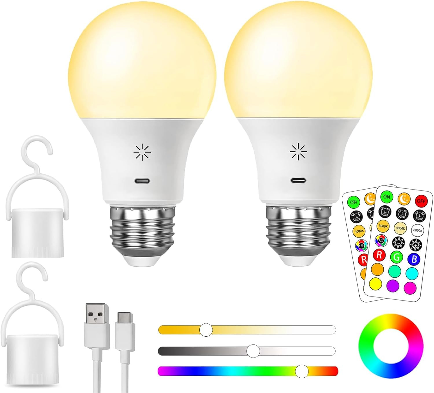 LED Rechargeable Light Bulbs with Remote ＆ Touch Dimmable, E26 Battery Operated gallery