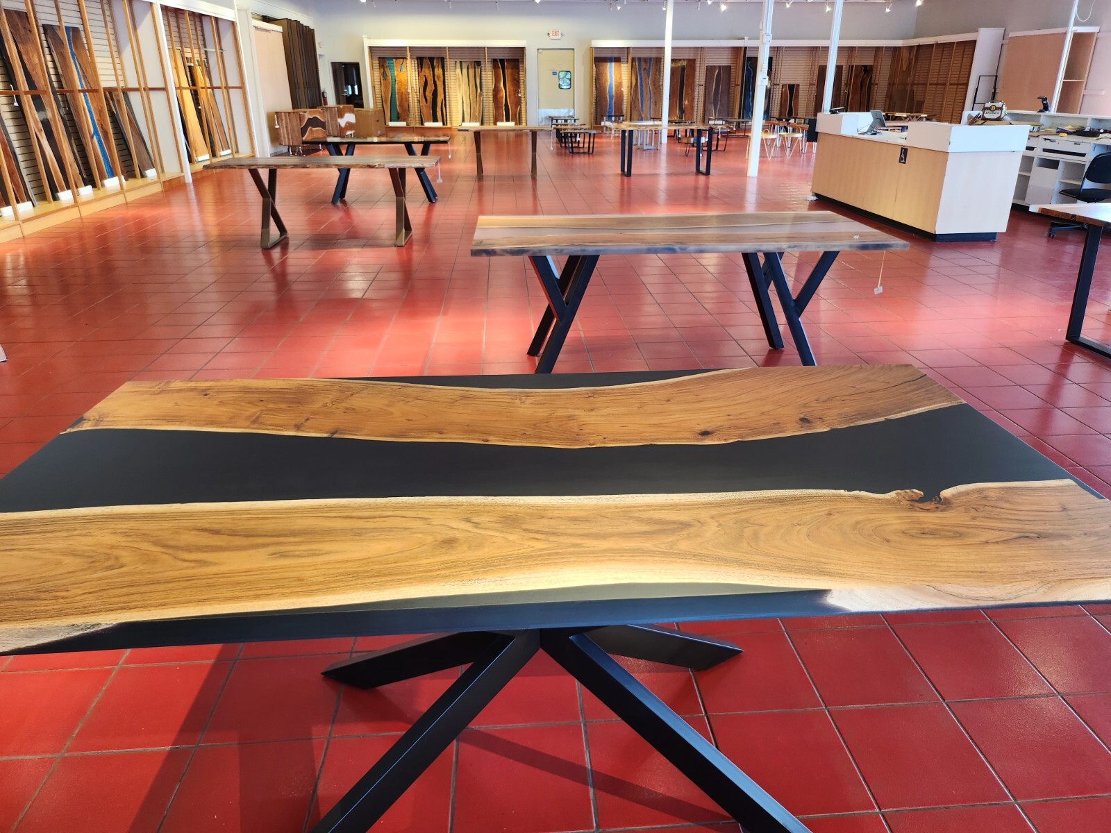 In stock in USA 78"/39" Handmade Dining Table Acacia with Resin Epoxy Black Matt gallery