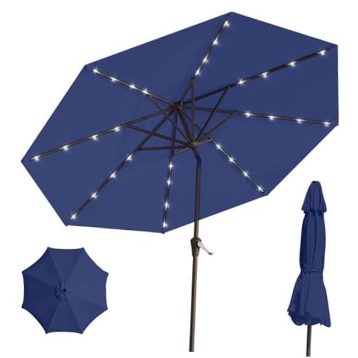 9' Solar LED Patio Umbrella with Tilt & Crank|8 Sturdy Ribs,UV Navy gallery