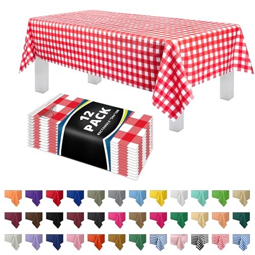 12 Pack Premium Disposable 54in. x 108in. Rectangle Red Gingham Checkered gallery