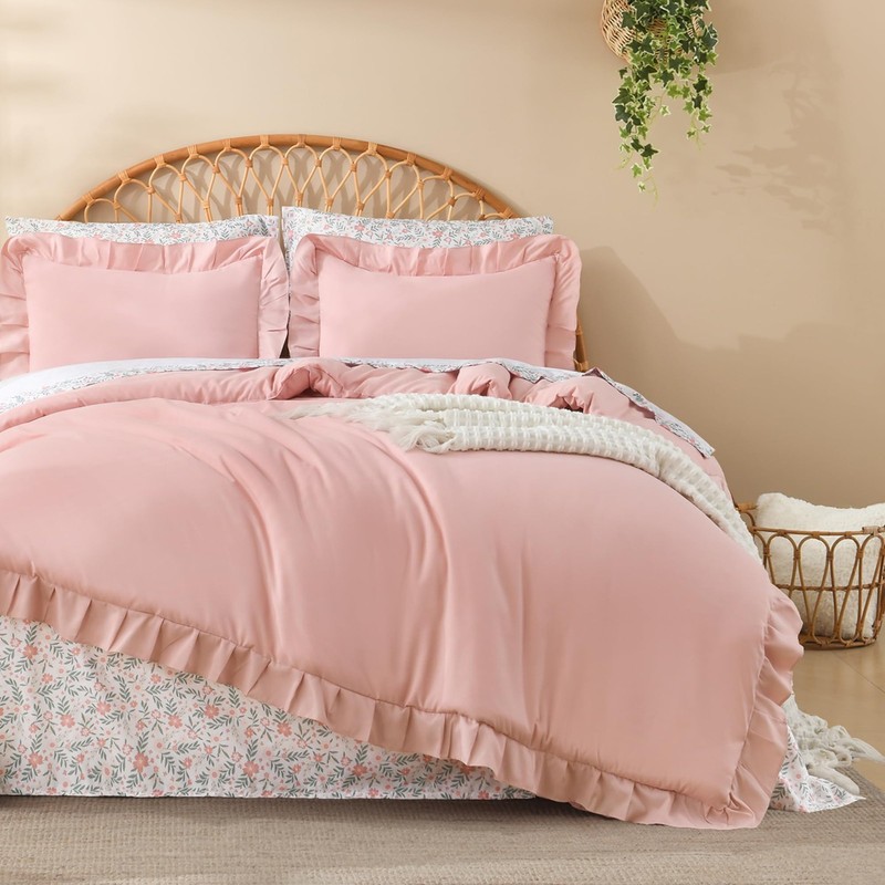 Full Size Comforter Sets - 7 Pieces Ruffle Full(79*90in), Blush gallery