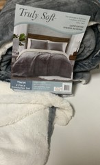 🔰 Truly Soft Comforter Set, 2pc, Sherpa Reverse Twin Size, Dark Gray 🆕