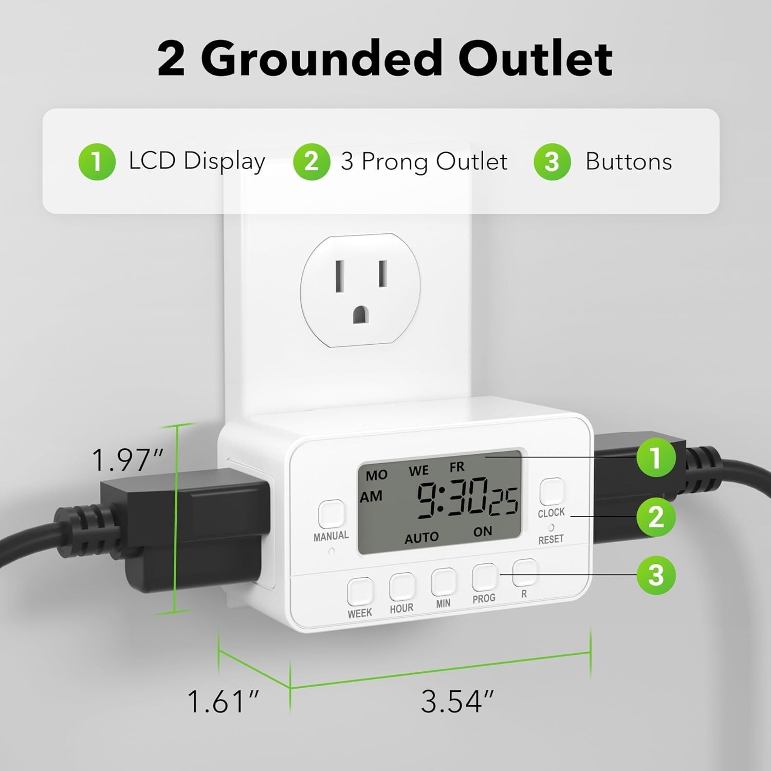 BN-LINK 7-Day Heavy Duty Digital Timer with Dual Outlet, LCD Display 3-Prong gallery