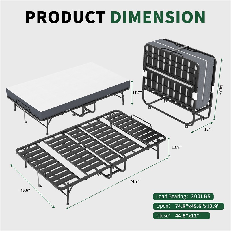 75*46 in Folding Bed with 5" Memory Foam Mattress Guest Bed Portable Rollaway gallery