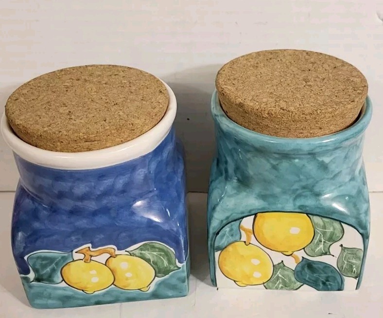 Italian Lemon Fruit Ceramic Canister With Cork Lid (2) gallery