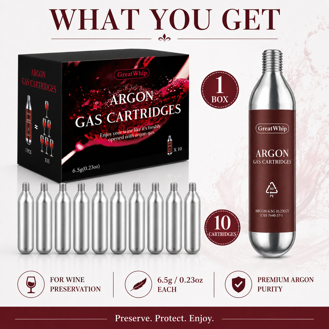 Argon Gas Capsules 10PCS for Coravin Wine Preservation System GreatWhip gallery