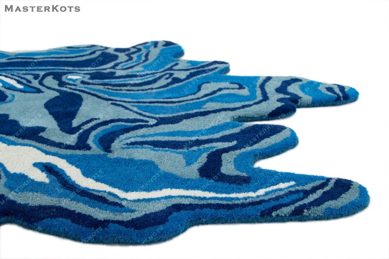 Melting Blue Irregular Shape Runner, Hand-Tufted 100% Wool Soft Area Rug gallery