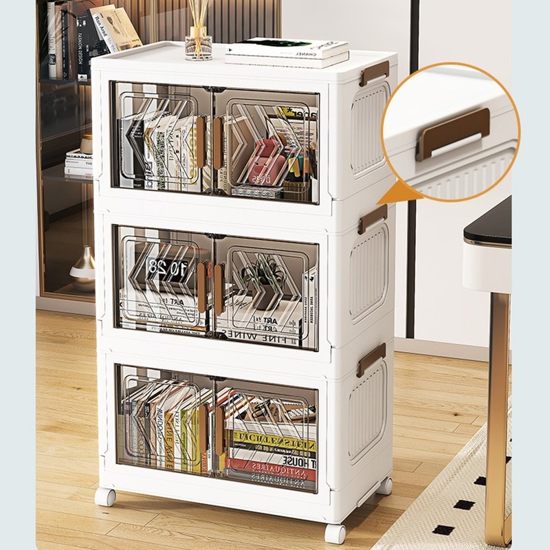 Stackable Plastic Storage Cabinet with Doors & Wheels 4 Tier Organizer Rack USA gallery