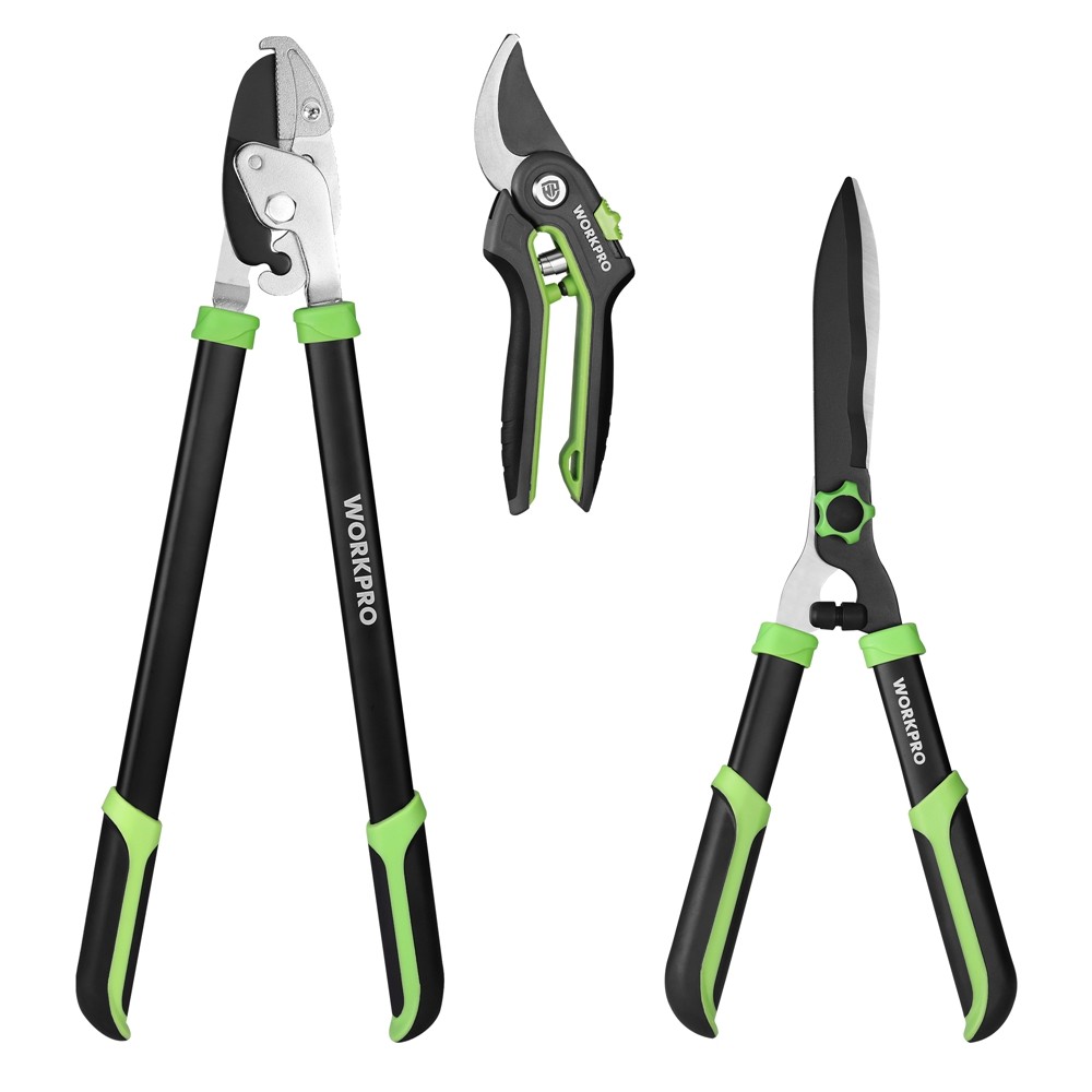 WORKPRO 3PCS Garden Shears Set 20" Hedge Shear 24" Anvil Lopper 8" Pruning Shear gallery