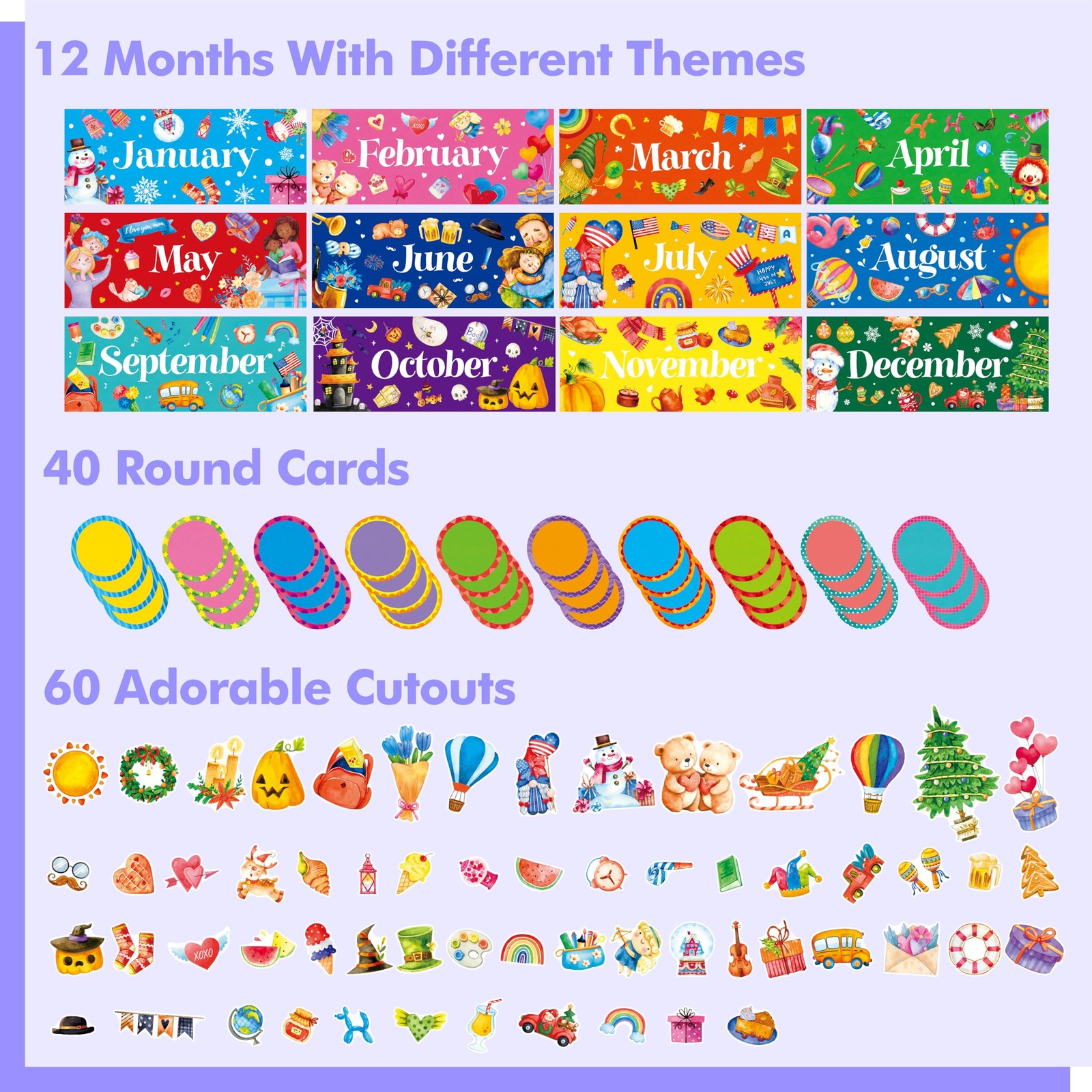 112 PCS Holiday Monthly Headliners, 12 Months of The Year Multi Color gallery