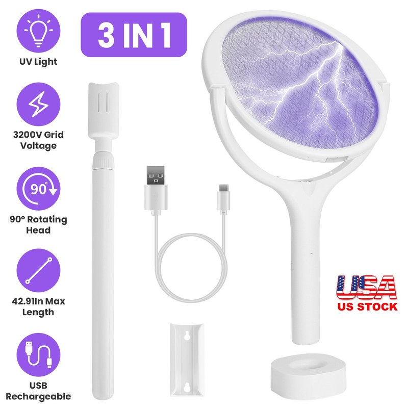 New 3-in-1 Electric Bug Zapper Racket, Mosquito Swatter with Telescopic Wand gallery