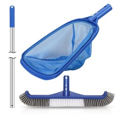 Pool Cleaning Kit, 16” Pool Brush Head & Pool Skimmer Net with 60″ Pole, Poo…