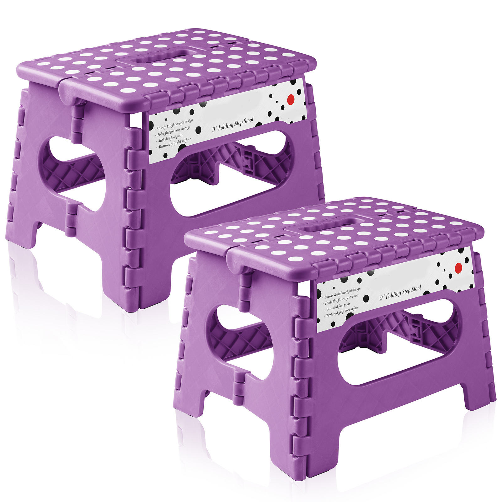 2 Pack - 9" Folding Plastic Step Foot Stools with Handle - Purple gallery