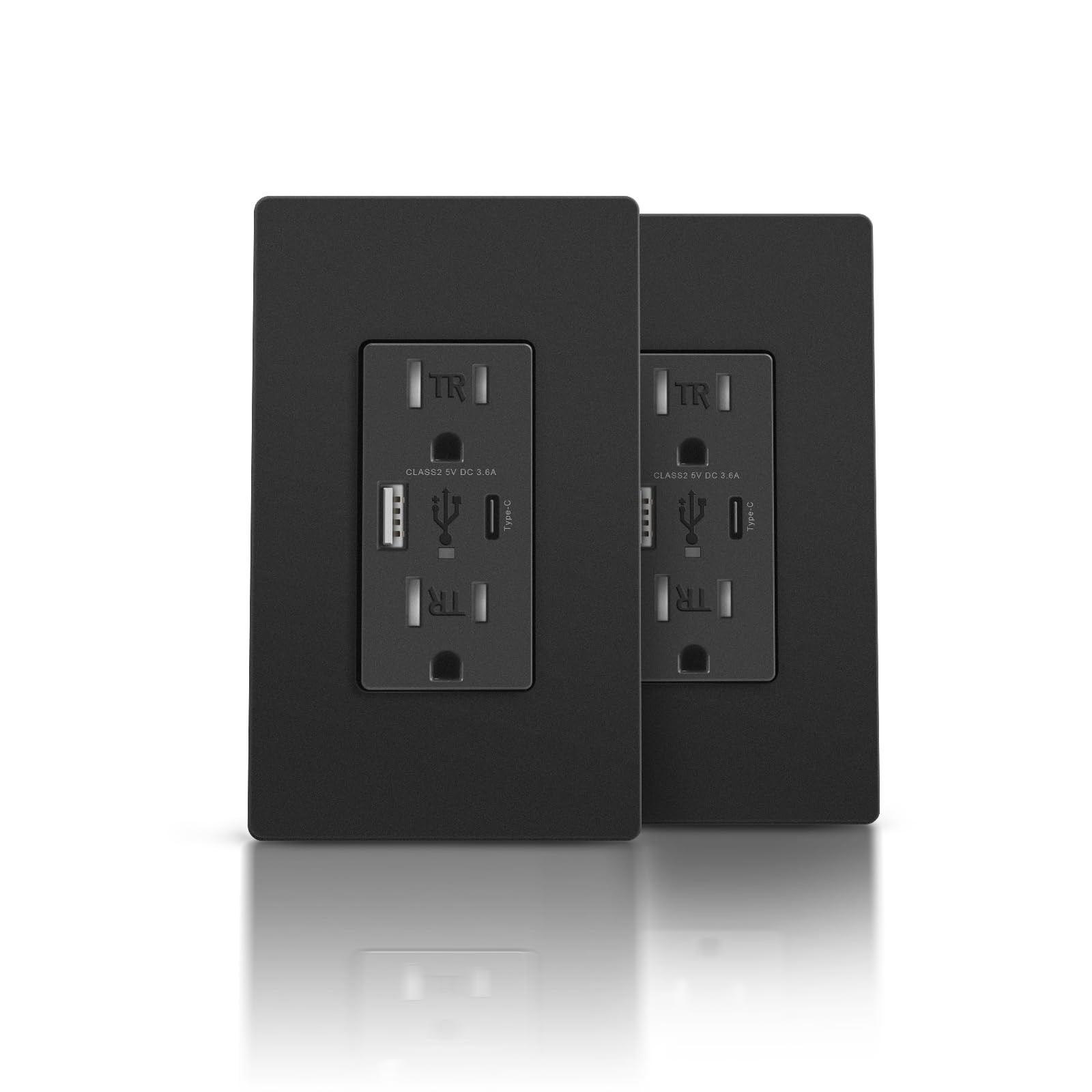 Black USB Wall Outlets, 4.8A USB Wall Receptacle with Type A & Type C Ports, Dup gallery