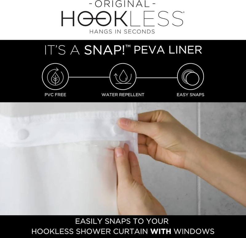 Hookless It'S a Snap! Plastic PEVA Snap-In Replacement Shower Curtain Liner for gallery
