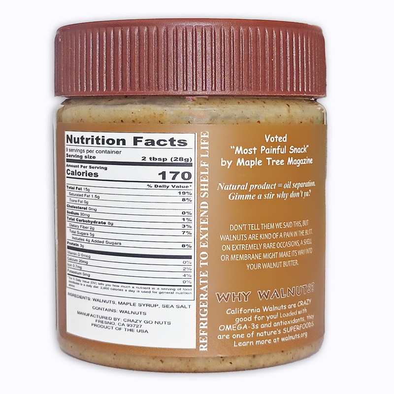 Crazy Go Nuts Walnut Butter - Maple, 9 oz (1-Pack) - Healthy Snacks, Keto, Vegan gallery