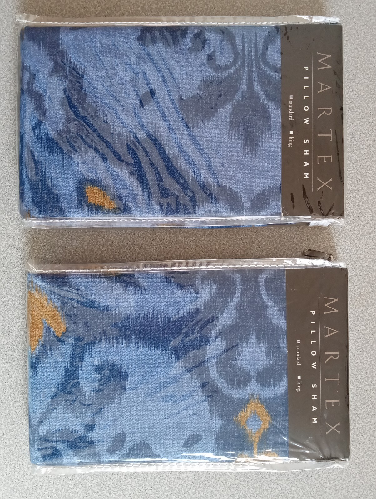 2 MARTEX Kathmandu Standard Pillow Shams, Blue & Gold, Polyester Cotton Blend gallery