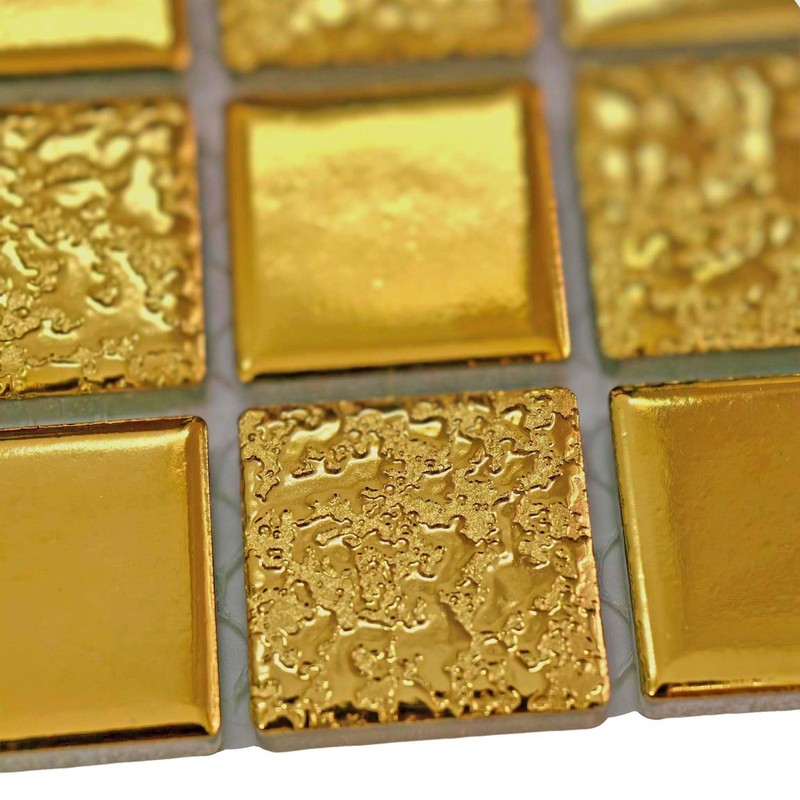 Gold Ceramic Mosaic Tile Square Glossy Textured Wall Backsplash Bathroom Kitchen gallery
