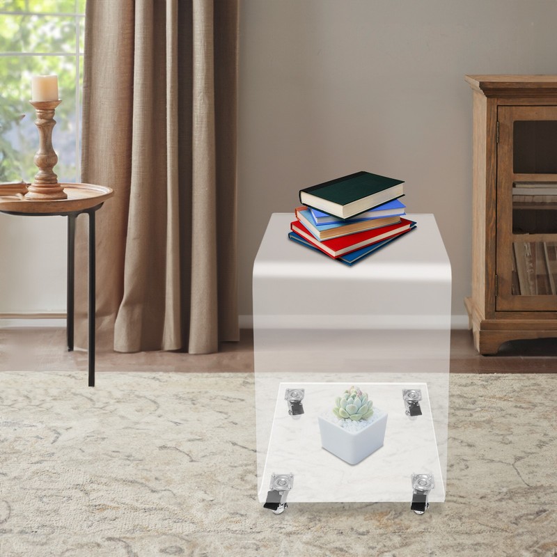 Acrylic Side Table Mobile C-Shaped End Table Clear Snack Rolling Cart 20kg max. gallery