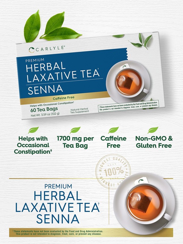 Carlyle Herbal Laxative Senna Leaf Tea | 60 Bags | No Caffeine | Helps 60 gallery